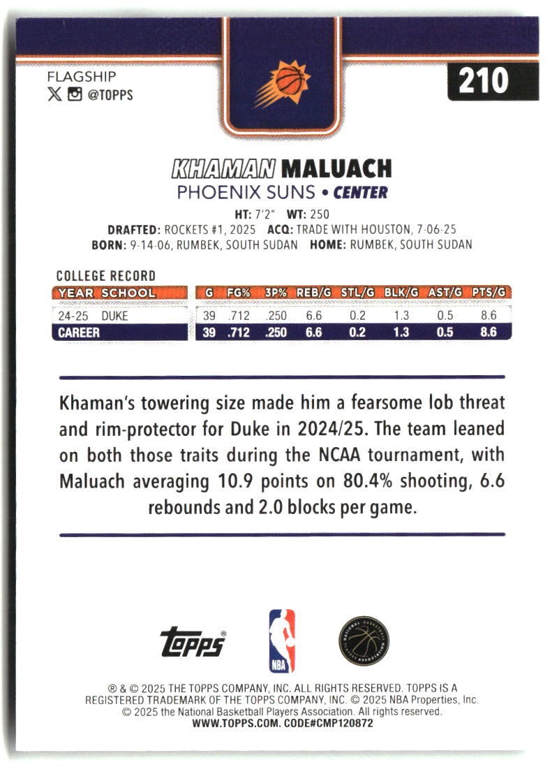 Khaman Maluach 2025-26 Topps #210