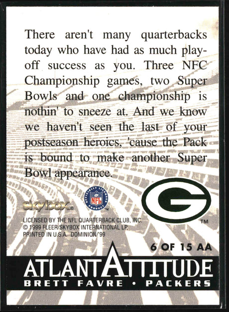 Brett Favre 1999 SkyBox Dominion Atlantattitude #6 AA