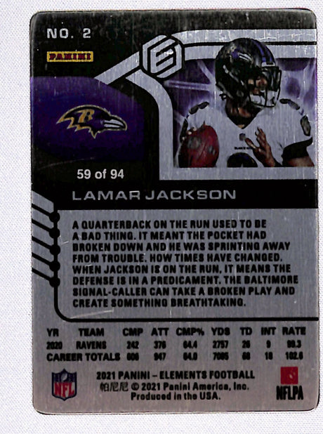 Lamar Jackson 2021 Panini Elements Metal Plutonium #2 #/94
