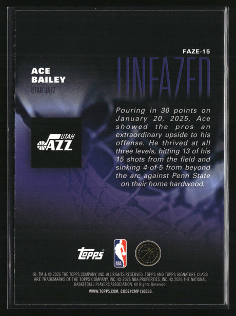Ace Bailey 2025-26 Topps Signature Class Unfazed #FAZE-15