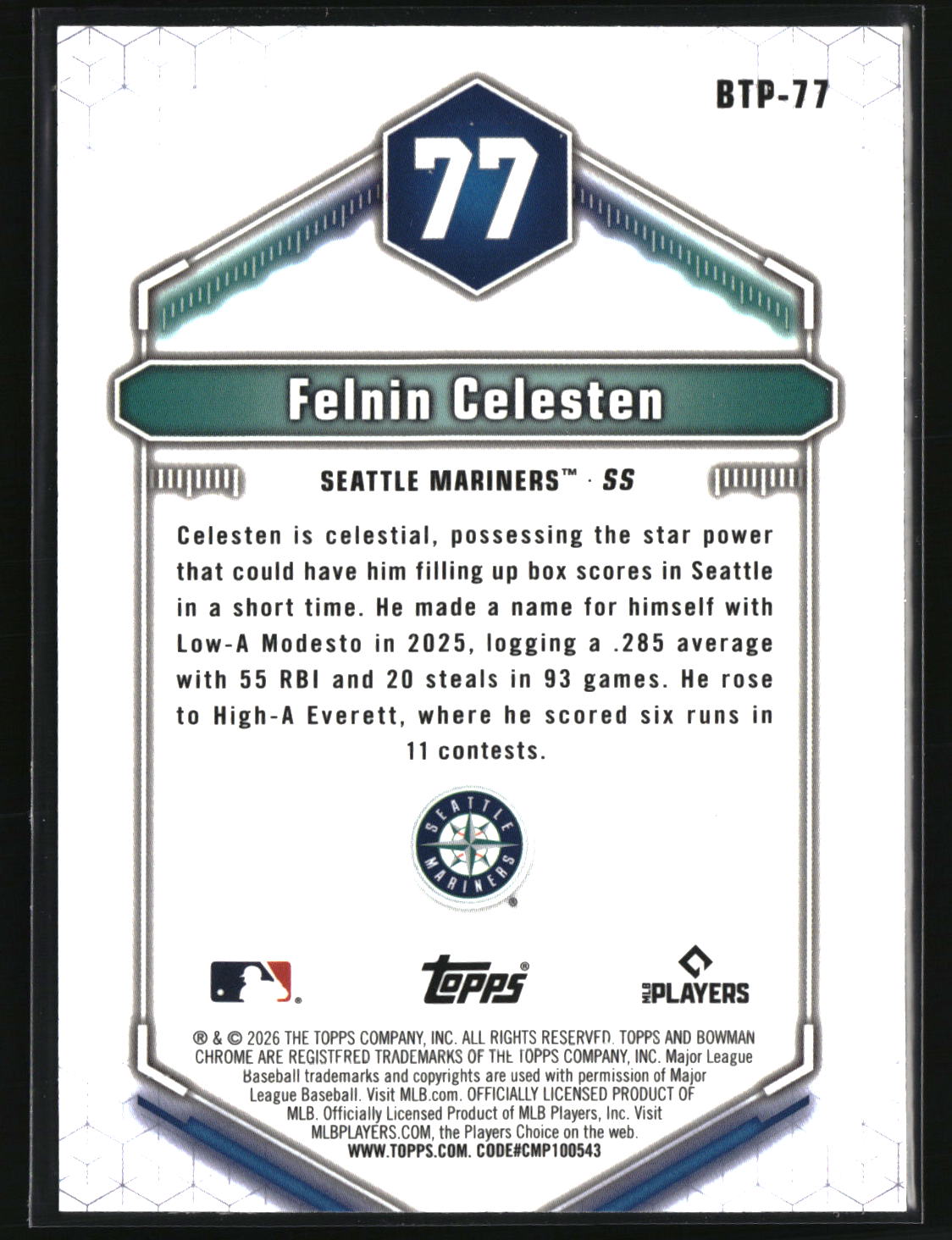 Felnin Celesten 2026 Bowman Bowman Scouts' Top 100 #BTP-77