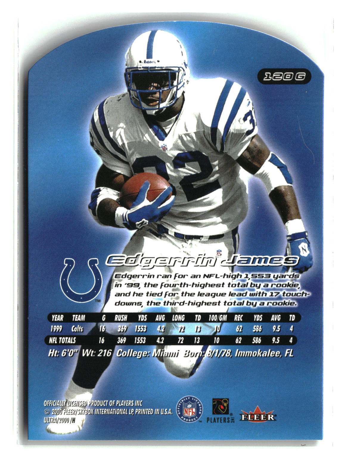 Edgerrin James 2000 Ultra Gold Medallion #120G