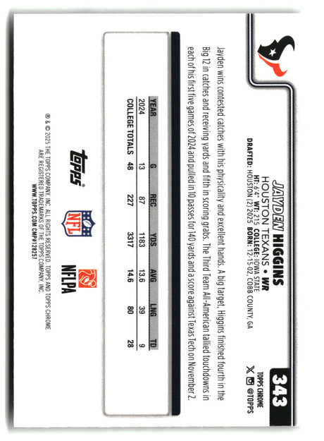 Jayden Higgins 2025 Topps Chrome #343