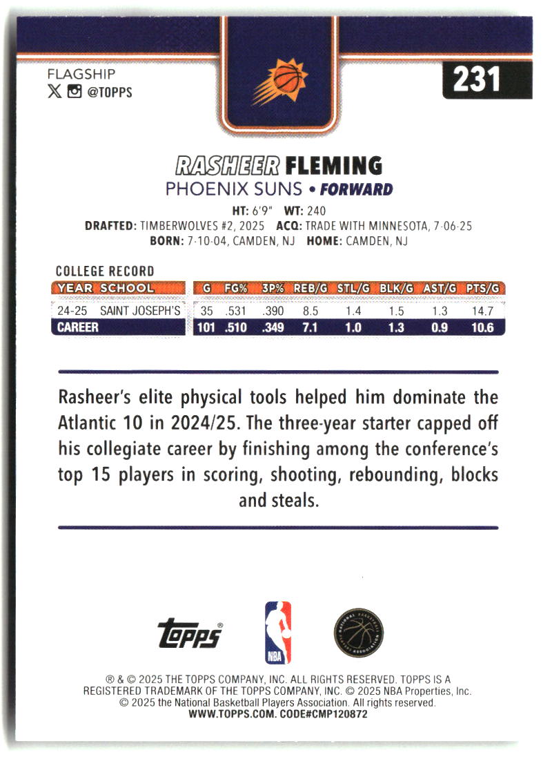 Rasheer Fleming 2025-26 Topps #231