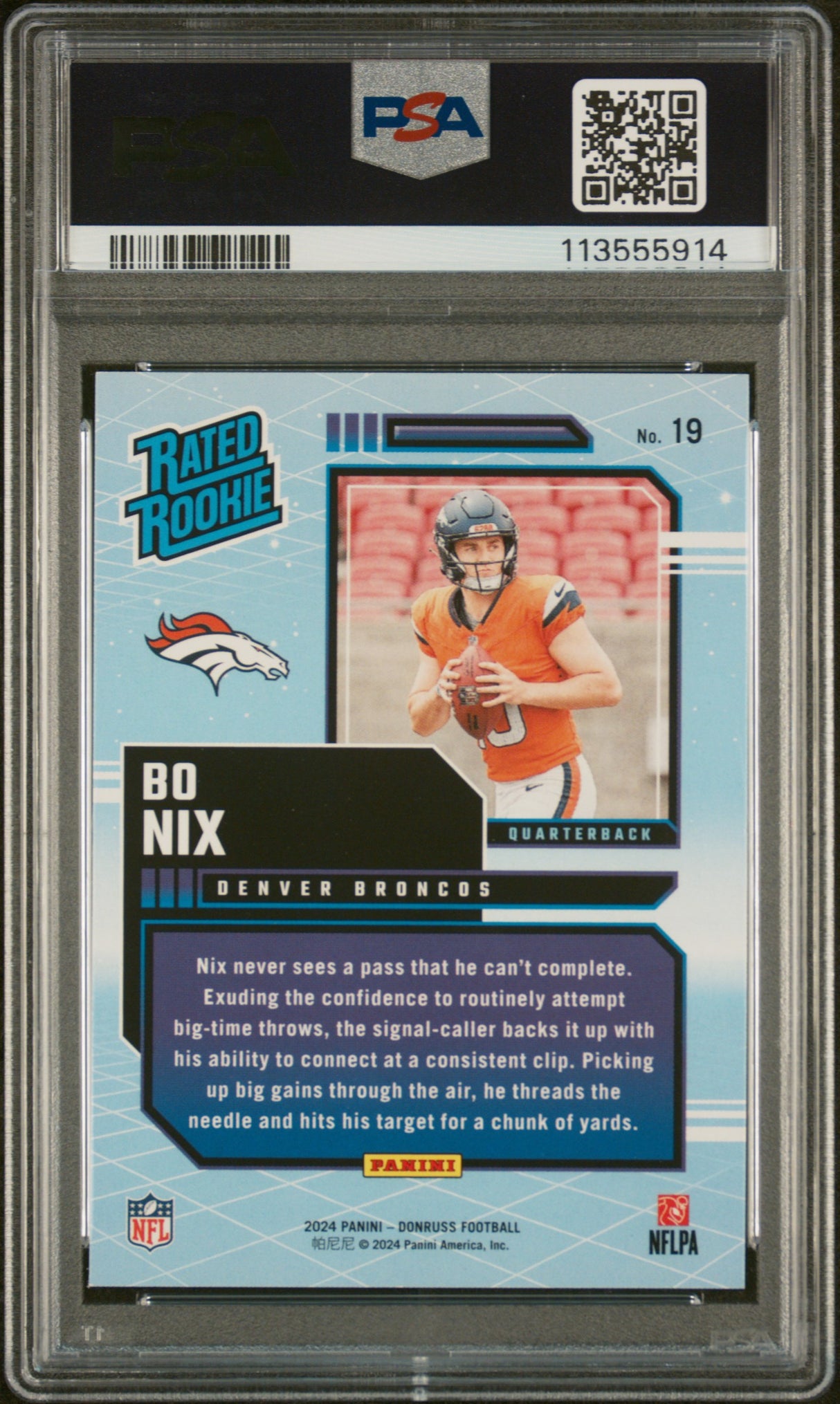 Bo Nix 2024 Panini Donruss Rated Rookies Retro #19 PSA 9