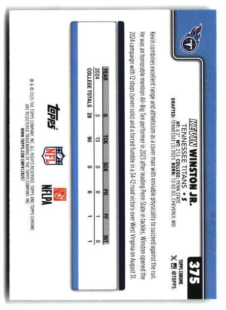 Kevin Winston Jr. 2025 Topps Chrome #375