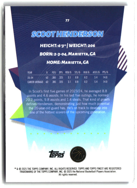 Scoot Henderson 2024-25 Finest Purple Refractor #77 #/200