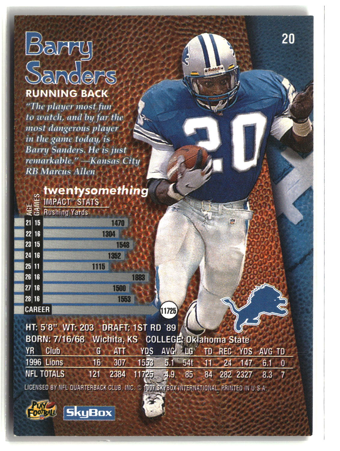 Barry Sanders 1997 SkyBox Impact #20