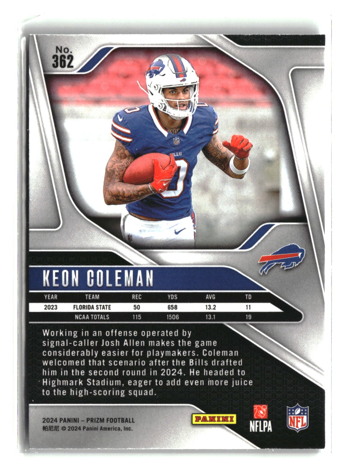 Keon Coleman 2024 Panini Prizm #362