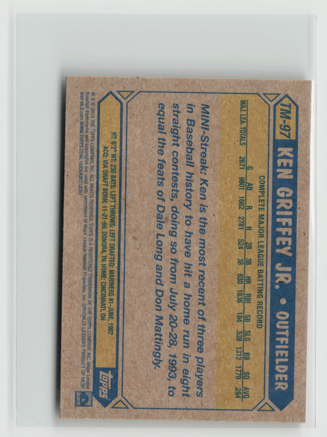 Ken Griffey Jr. 2012 Topps 1987 Topps Minis #TM-97
