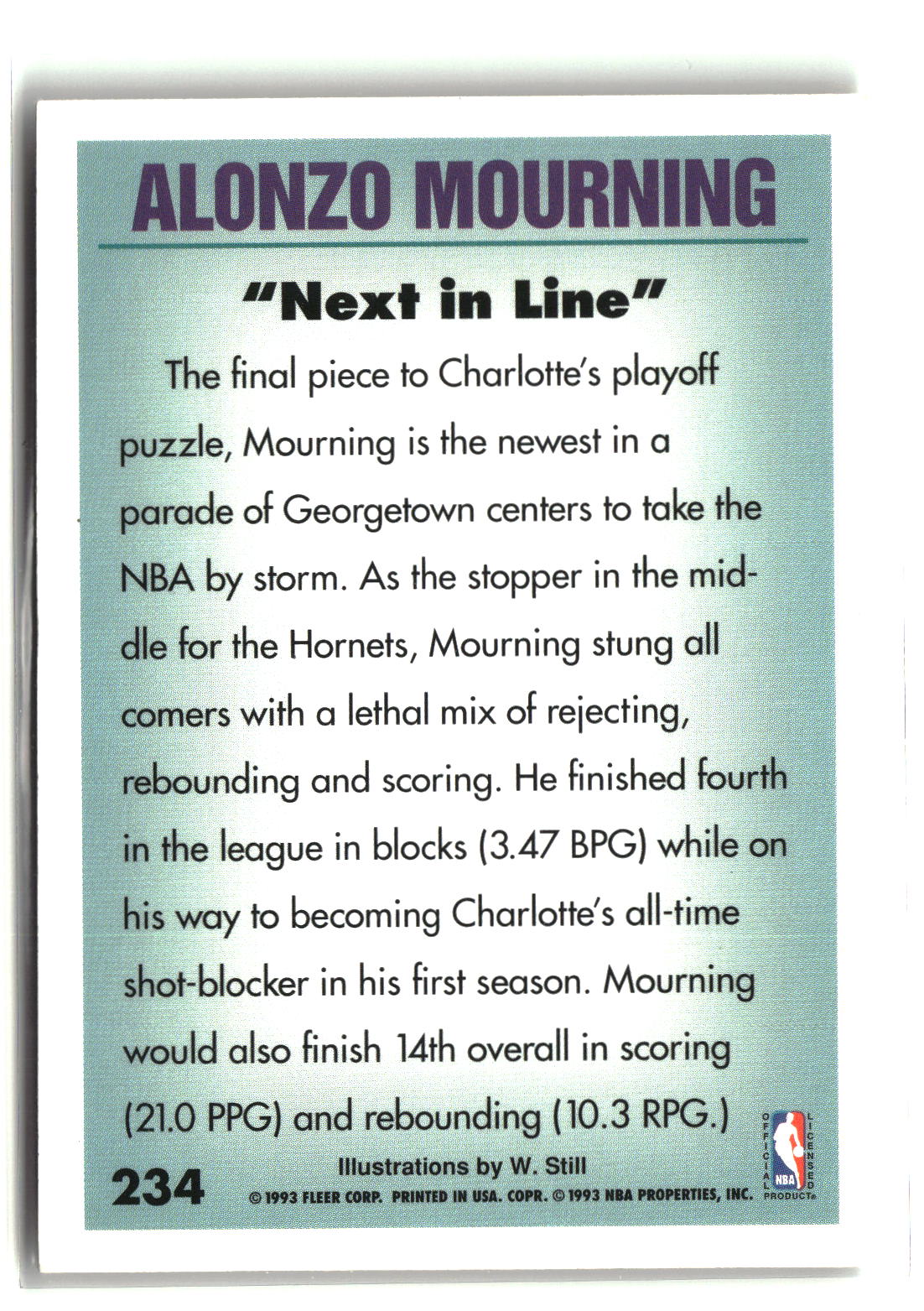 Alonzo Mourning 1993-94 Fleer #234