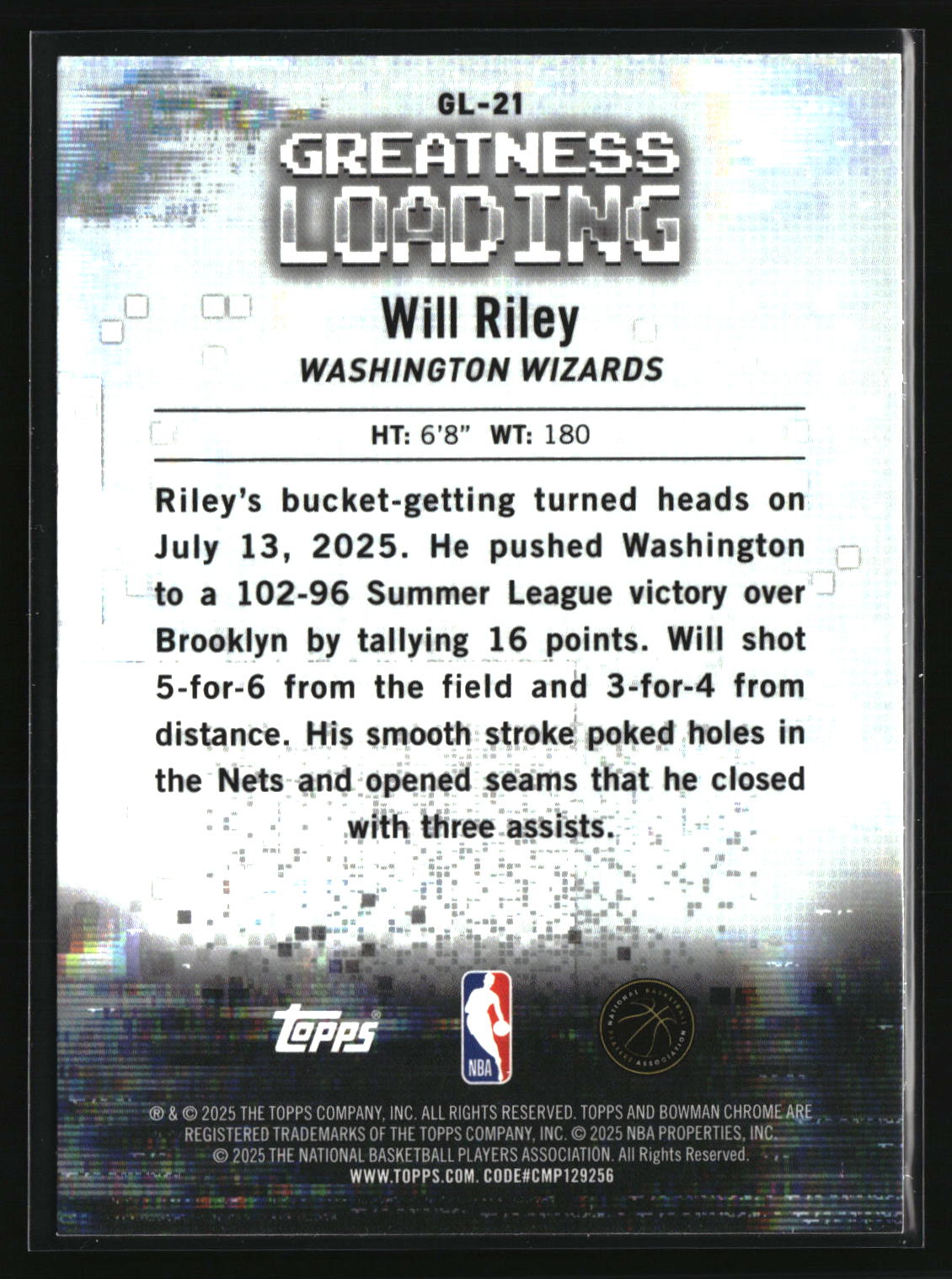 Will Riley 2025-26 Bowman Greatness Loading #GL-21