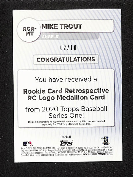 Mike Trout 2020 Topps Rookie Card Retrospective Logo Medallion Red #RCR-MT #/10