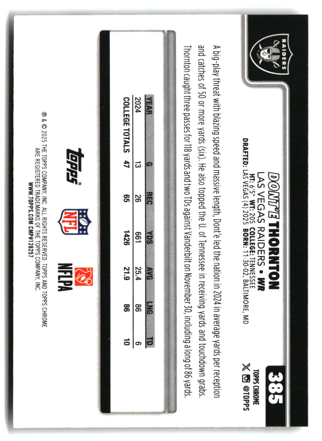 Dont'e Thornton Jr. 2025 Topps Chrome #385