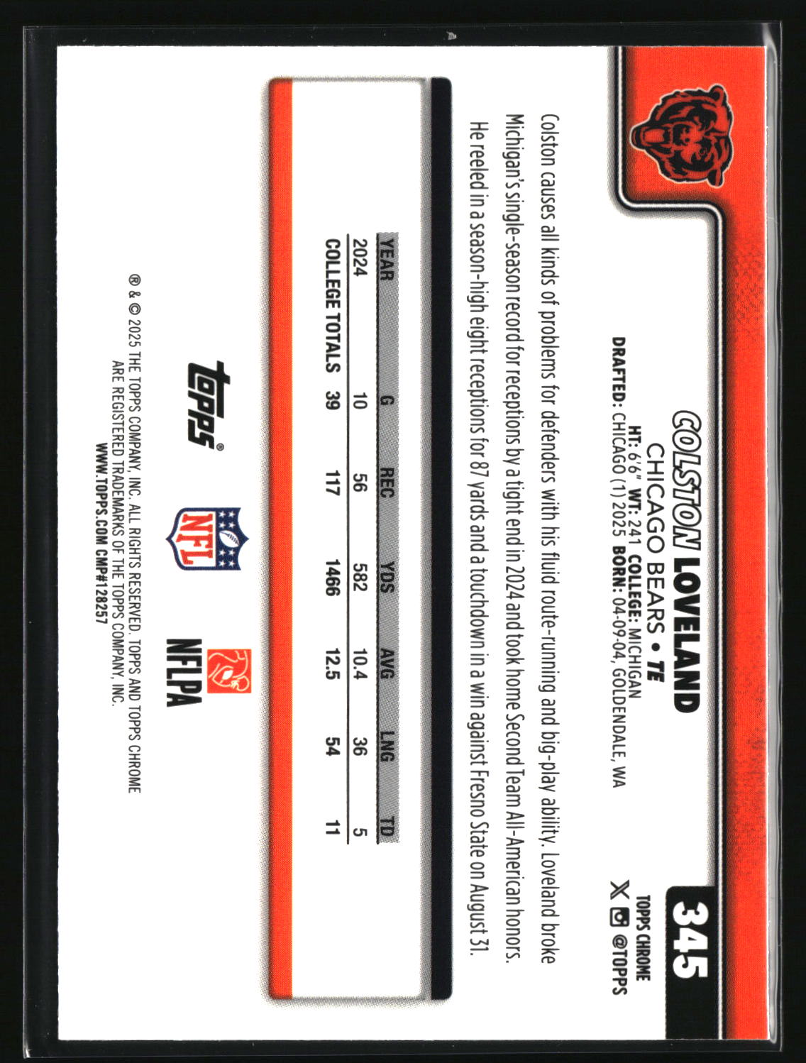 Colston Loveland 2025 Topps Chrome #345