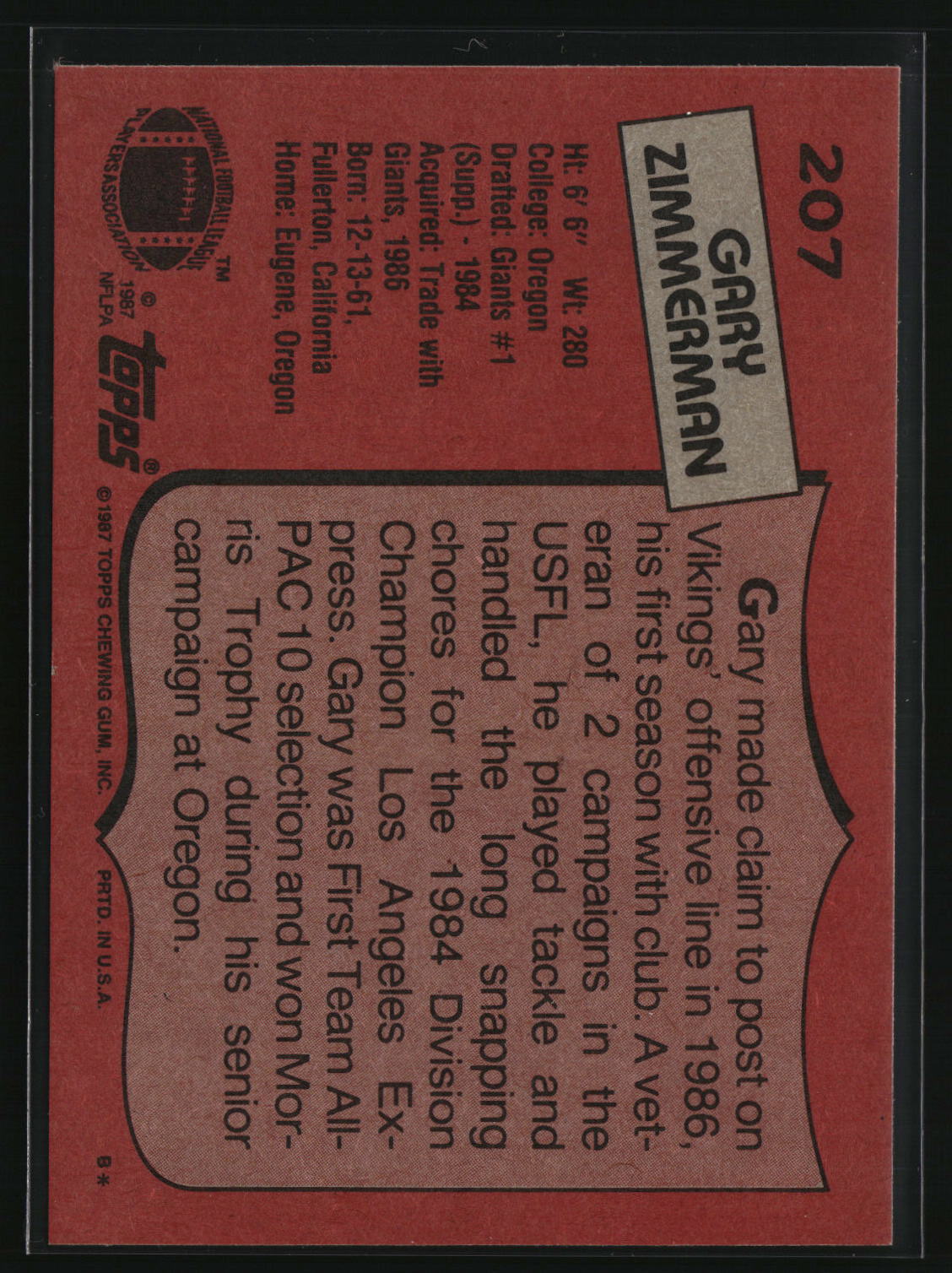 Gary Zimmerman 1987 Topps #207