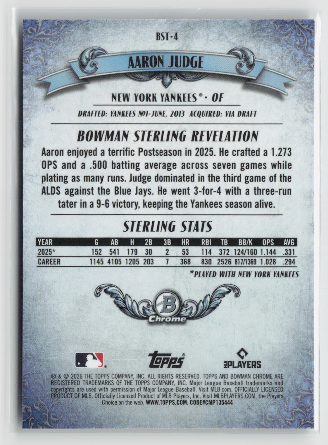 Aaron Judge 2026 Bowman Bowman Sterling #BST-4