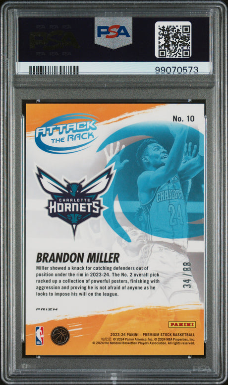Brandon Miller 2023 Hoops Premium Stock Attack The Rack Red Prizm #10 /88 PSA 10