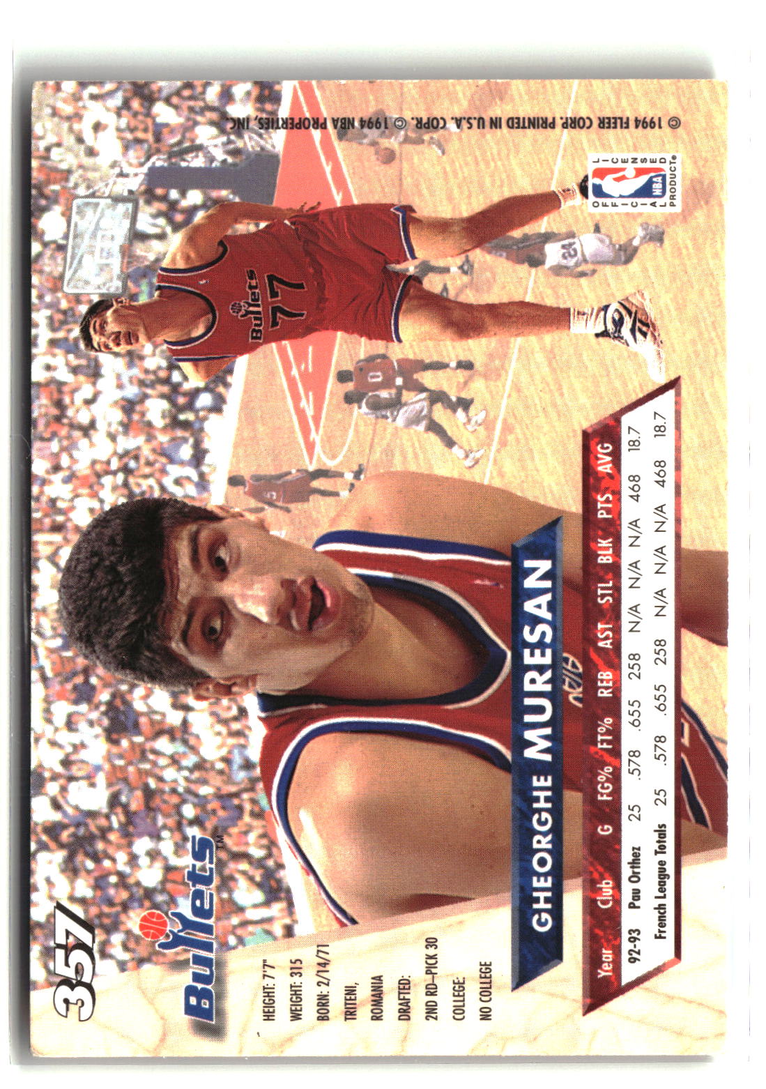 Gheorghe Muresan 1993-94 Ultra #357