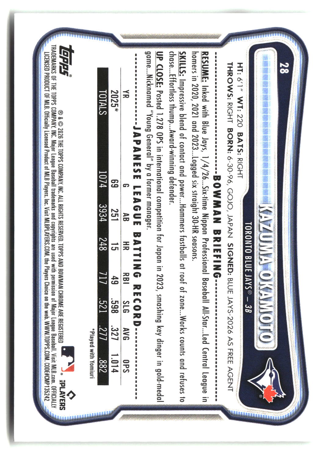 Kazuma Okamoto 2026 Bowman #28