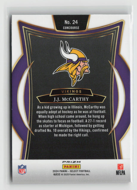J.J. McCarthy 2024 Panini Select Black & Orange Prizm Shock #24