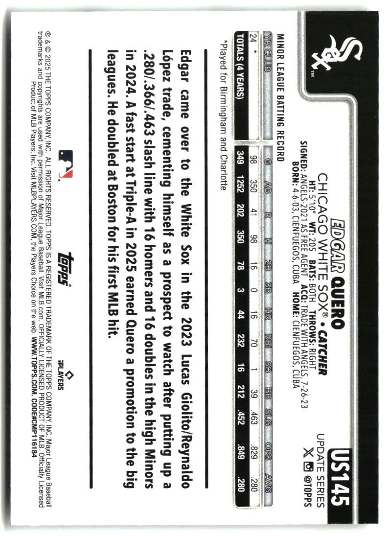Edgar Quero 2025 Topps Update #US145