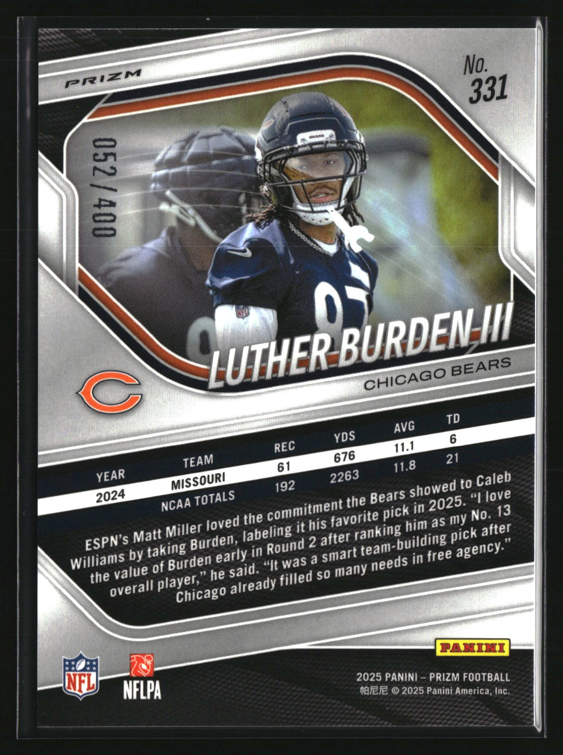Luther Burden III 2025 Panini Prizm Pandora #331 #/400