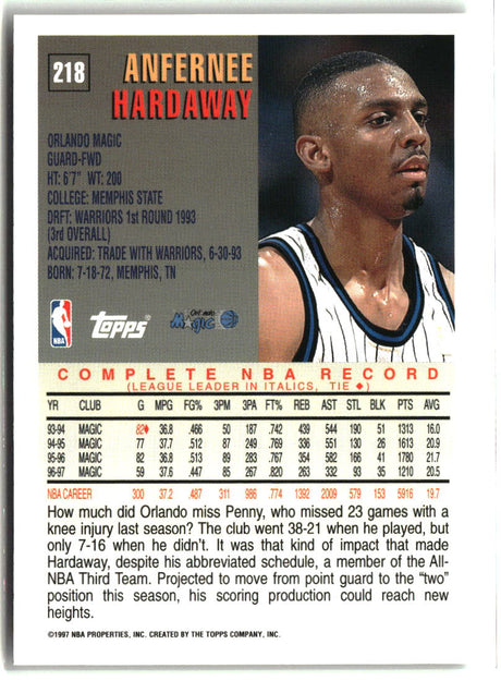 Anfernee Hardaway 1997-98 Topps #218