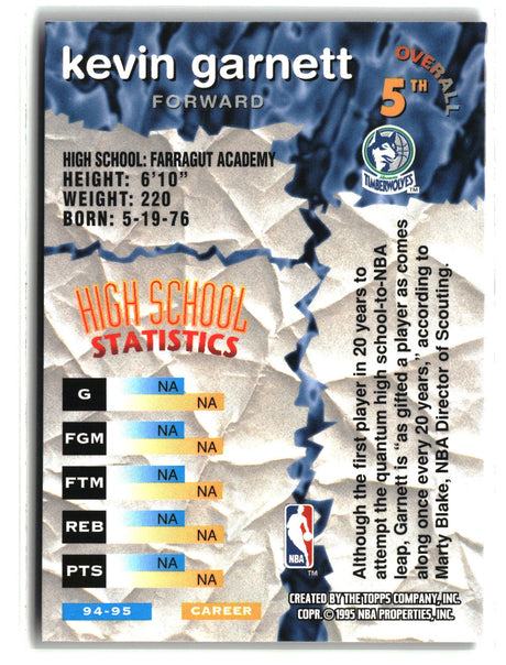 Kevin Garnett 1995-96 Stadium Club Draft Picks #5