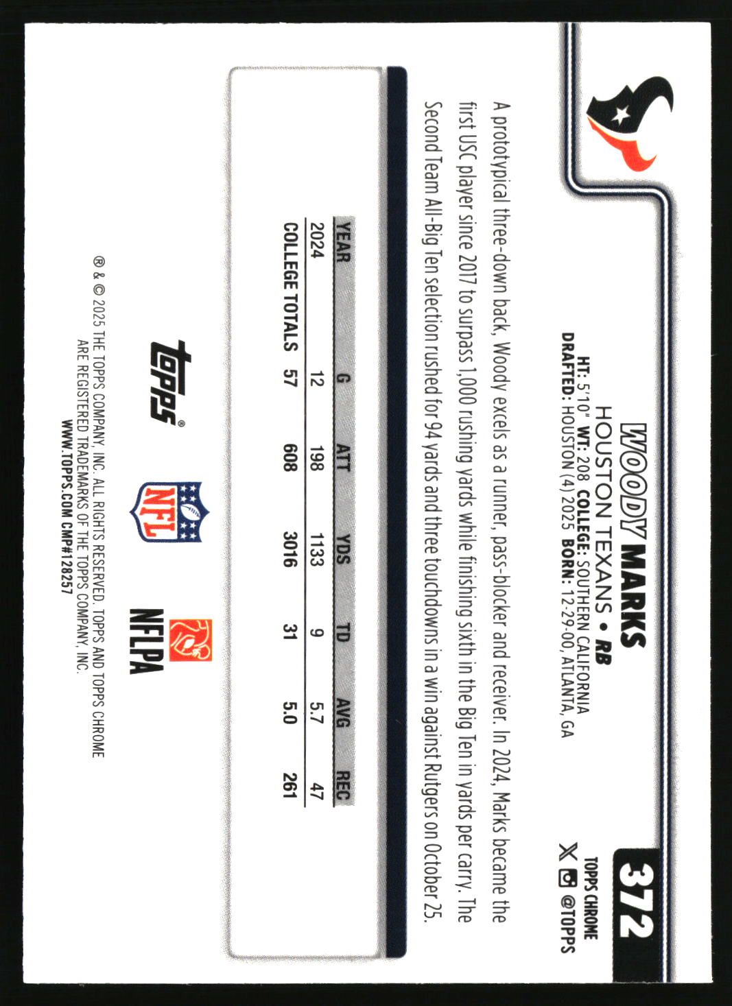 Woody Marks 2025 Topps Chrome #372
