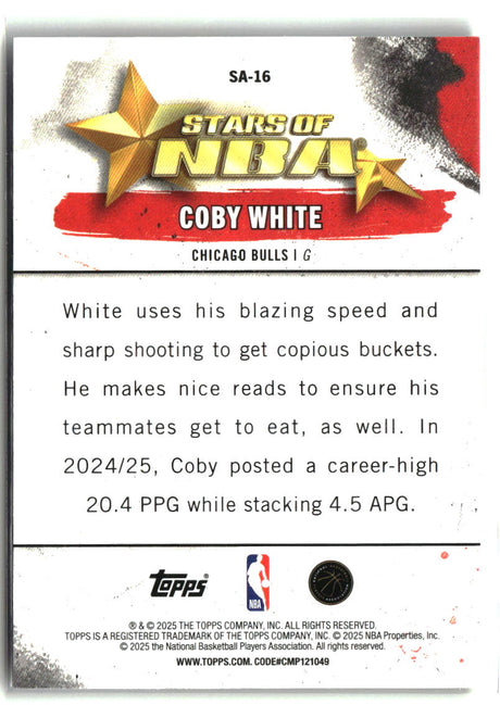 Coby White 2025-26 Topps Stars of the NBA #SA-16