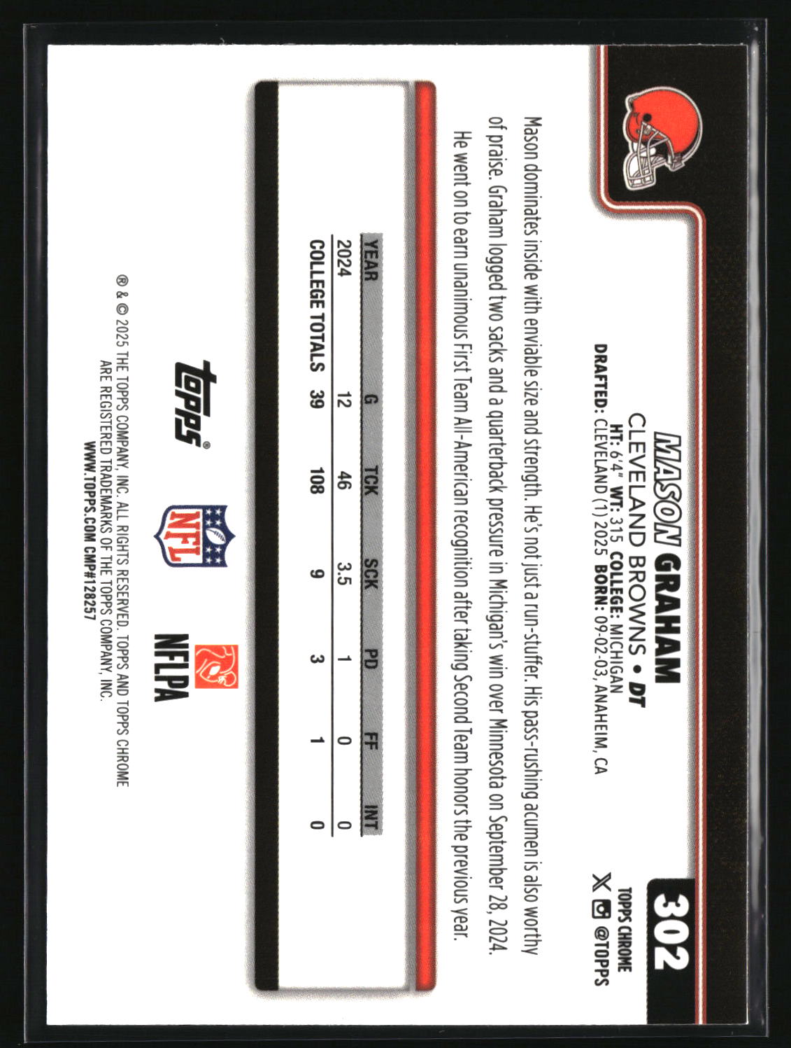 Mason Graham 2025 Topps Chrome #302