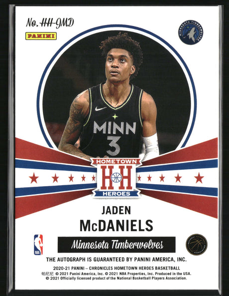 Jaden McDaniels 2020-21 Chronicles Hometown Heroes Rookie Auto #HH-JMD