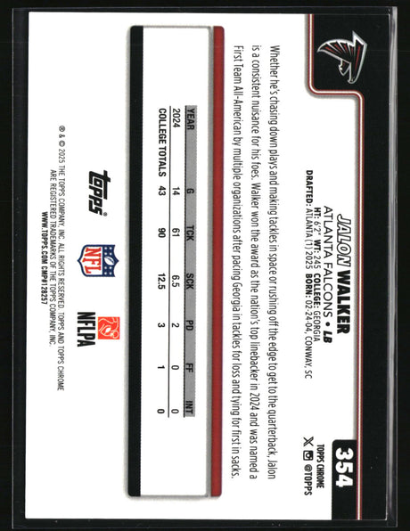 Jalon Walker 2025 Topps Chrome Football Leather Gold /50 #354
