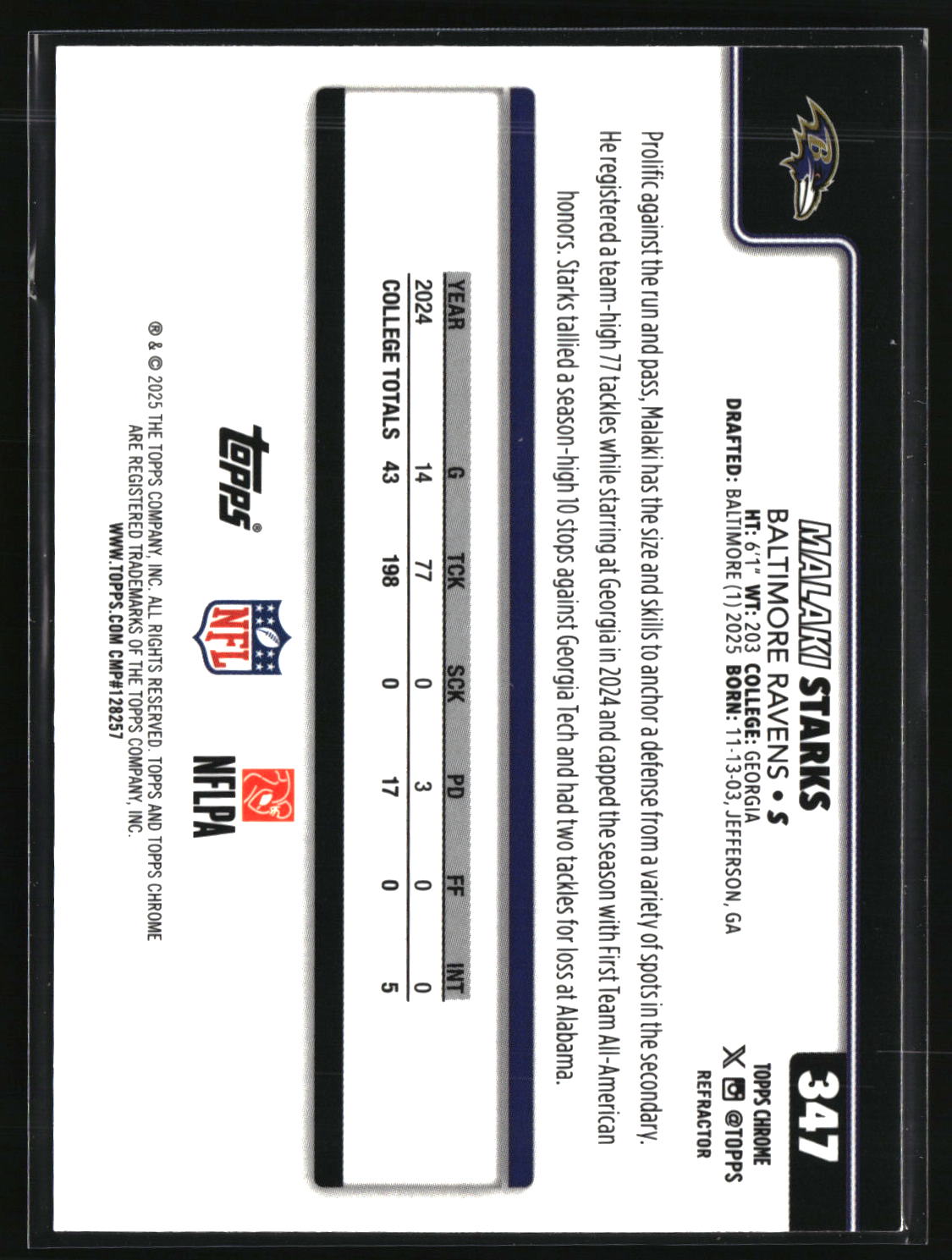 Malaki Starks 2025 Topps Chrome Refractor #347