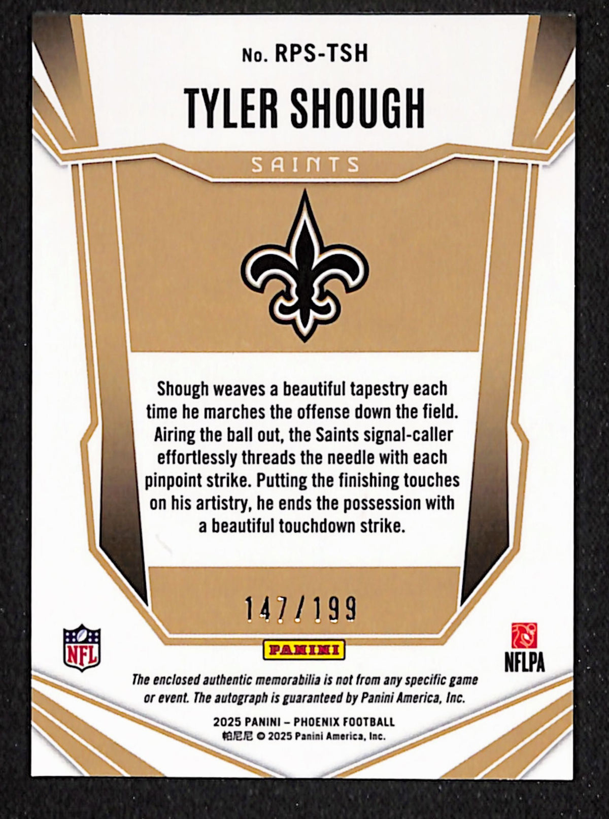 Tyler Shough 2025 Panini Phoenix Rookie Patch Autographs Bronze Pandora #RPS-TSH