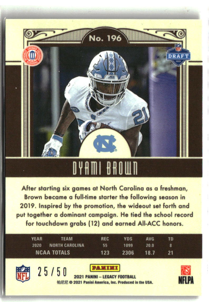 Dyami Brown 2021 Panini Legacy Rookies Premium Edition Ruby #196 #/50