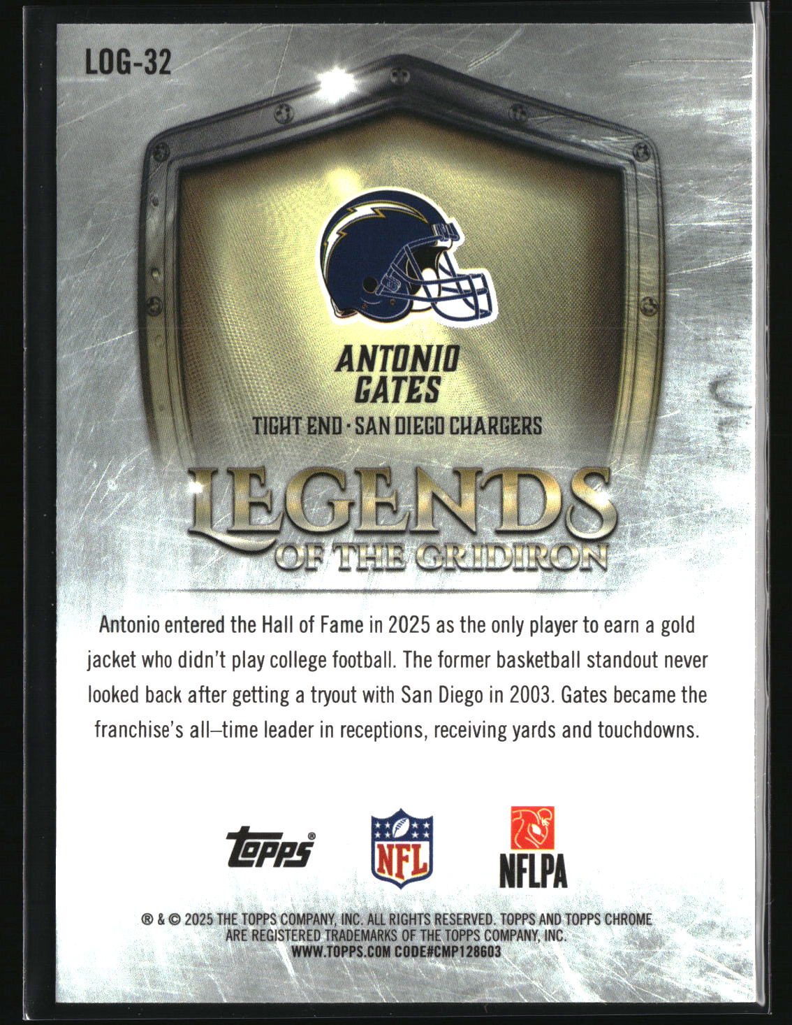 Antonio Gates 2025 Topps Chrome Legends of the Gridiron #LOG-32