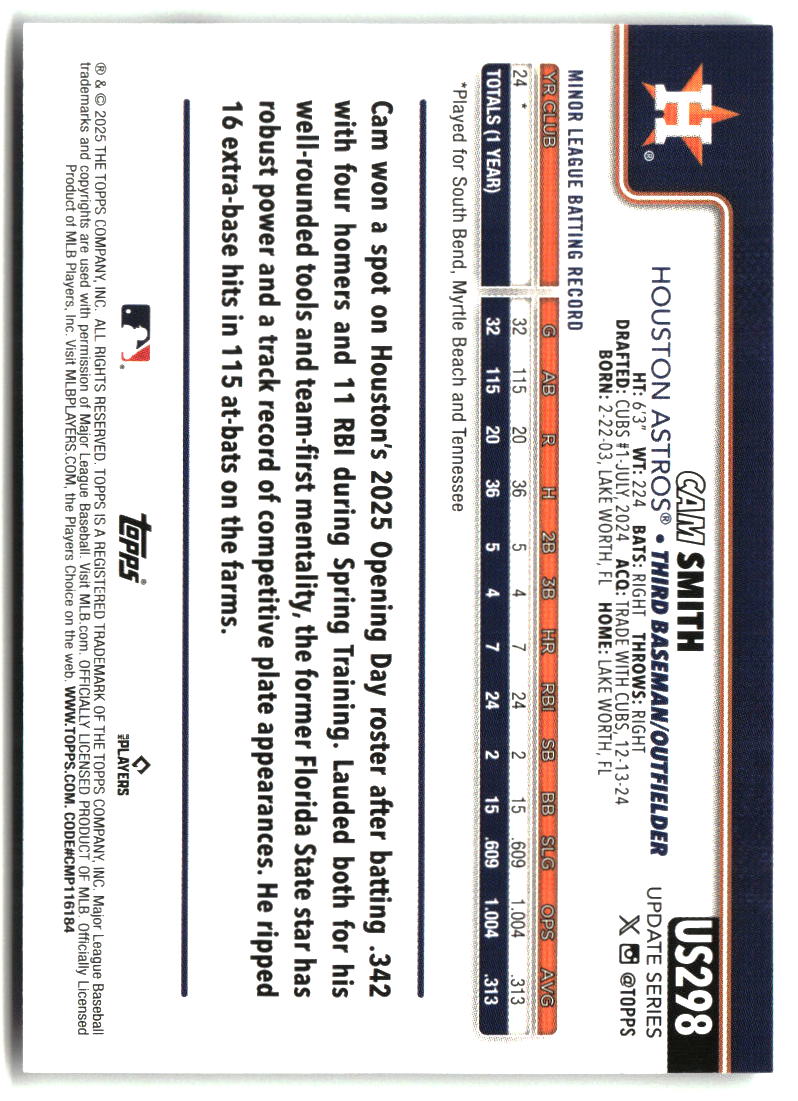 Cam Smith 2025 Topps Update #US298