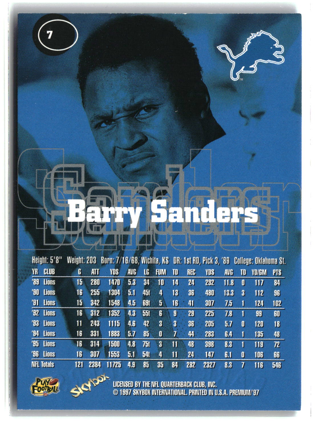 Barry Sanders 1997 SkyBox Premium #7