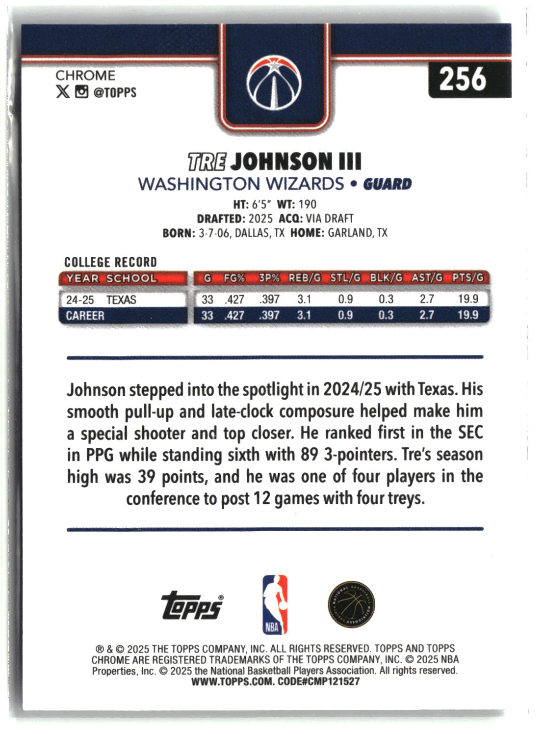 Tre Johnson III 2025-26 Topps Chrome #256