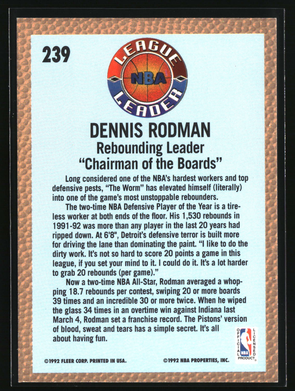 Dennis Rodman 1992-93 Fleer #239