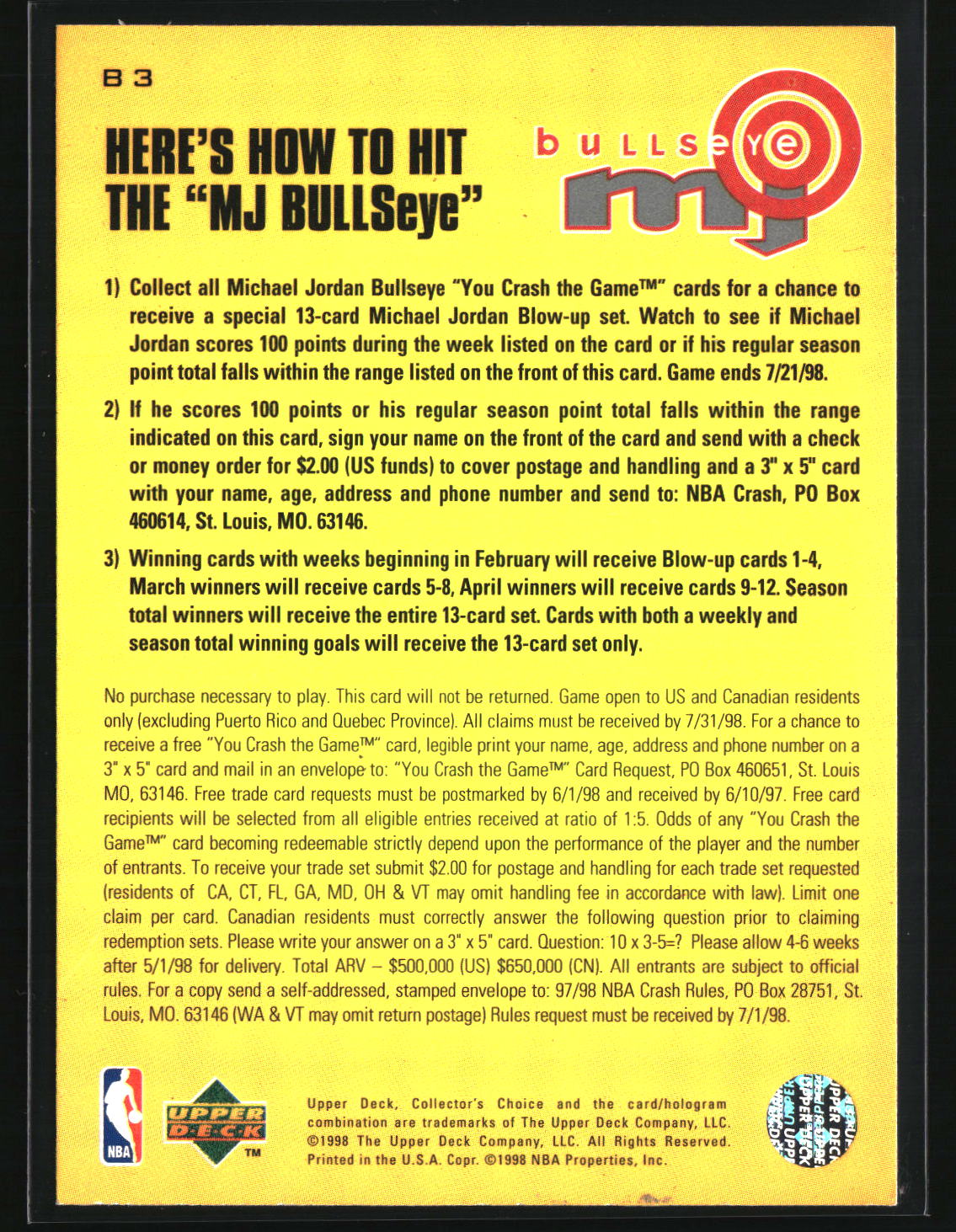 Michael Jordan 1997-98 Collector's Choice MJ BULLSeye #B2