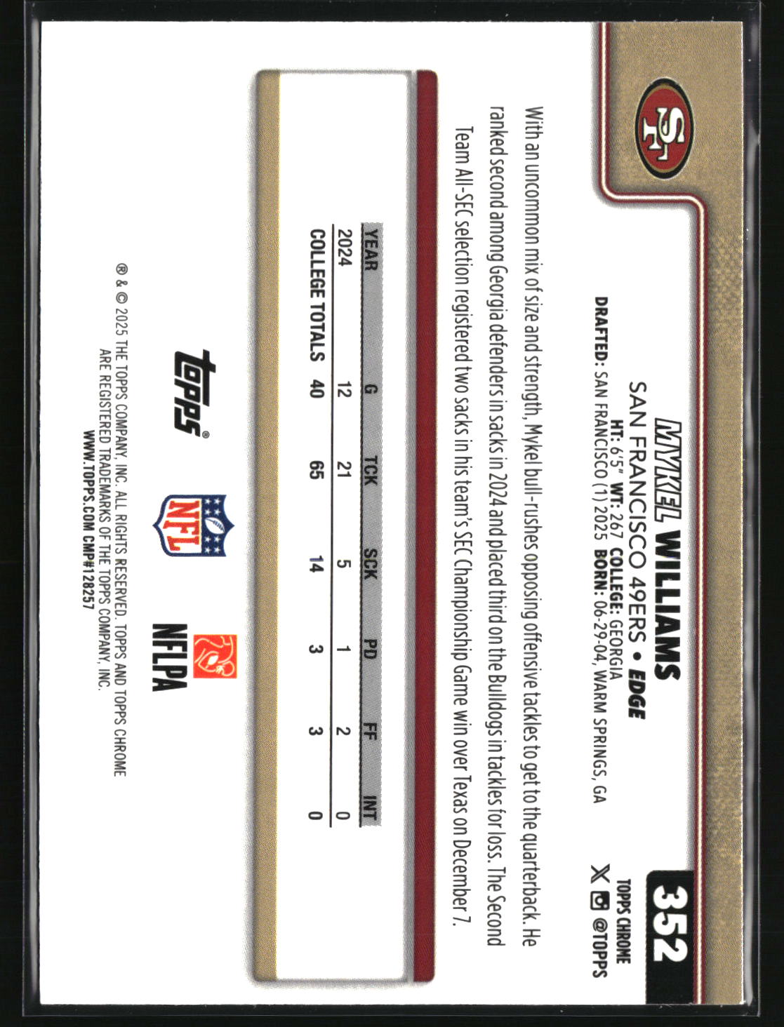 Mykel Williams 2025 Topps Chrome Football #352