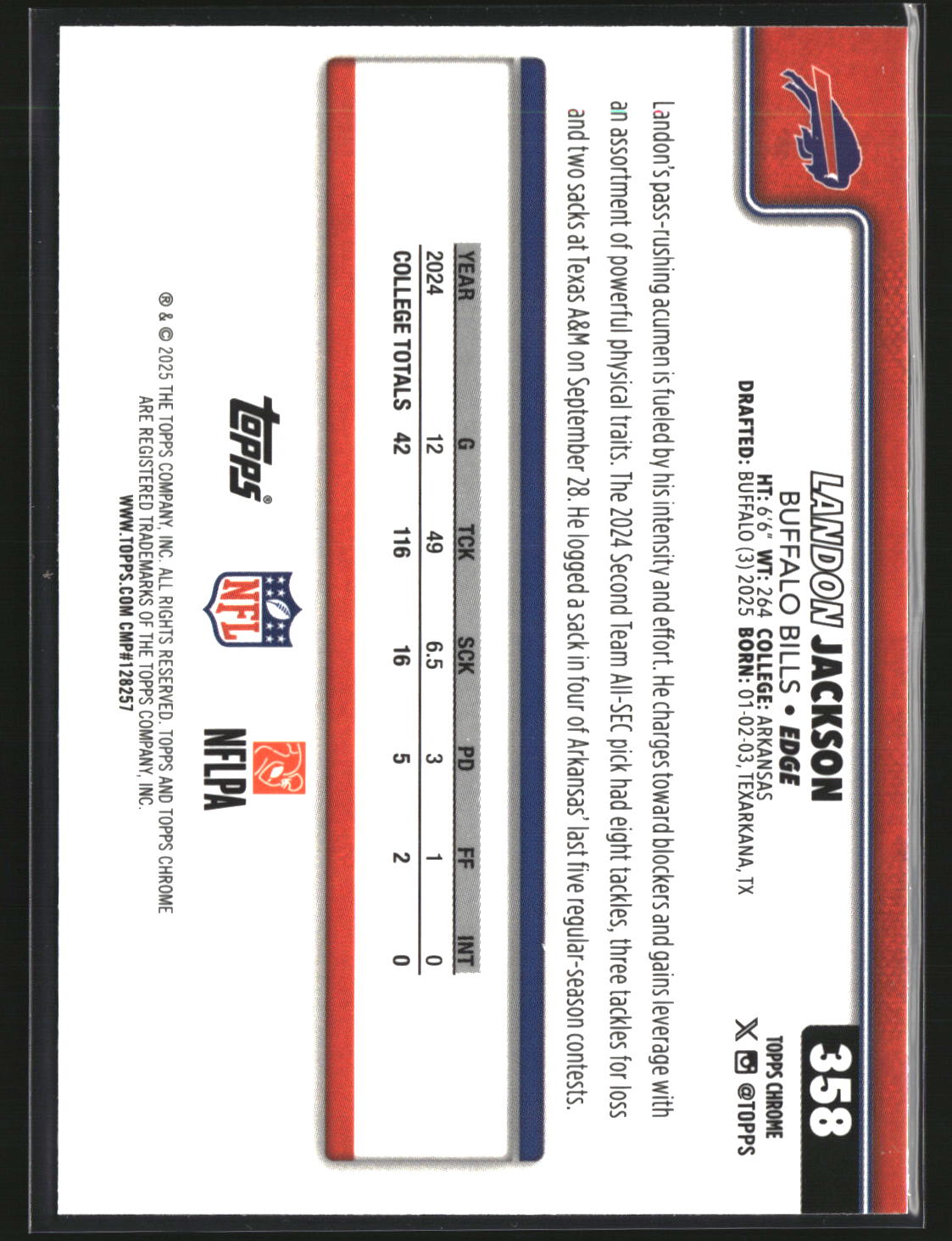 Landon Jackson 2025 Topps Chrome Football Pulsar Refractor #358
