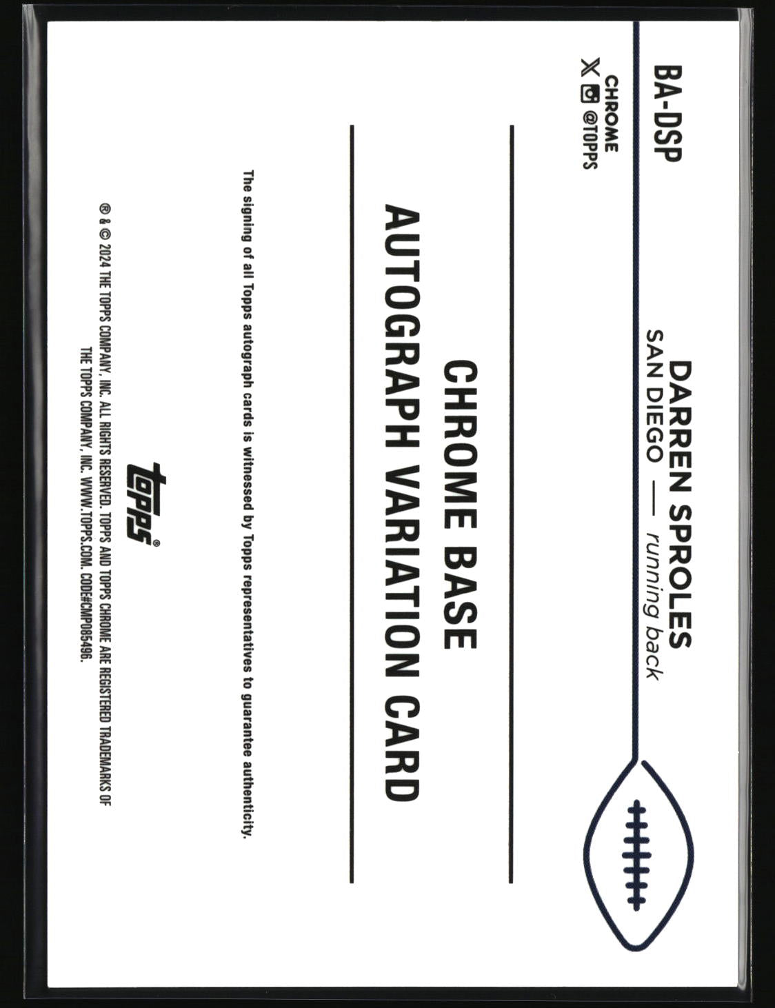 Darren Sproles 2024 Topps Chrome Autographs Purple Sapphire #BA-DSP #/10