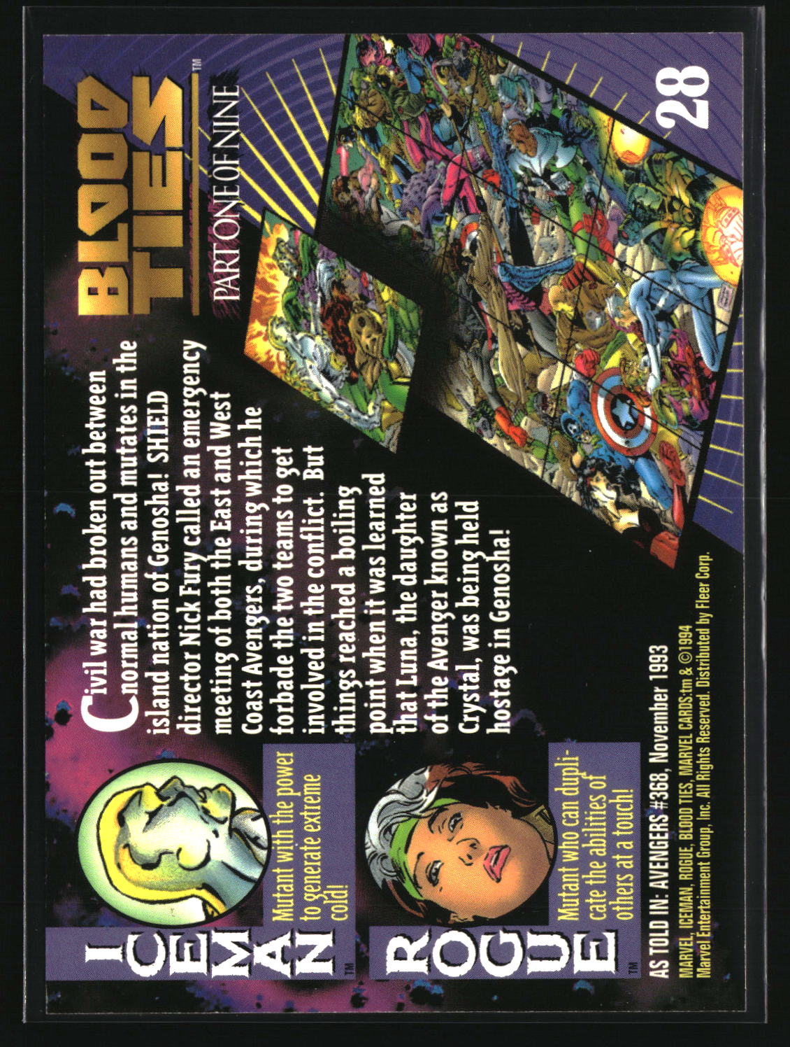 Iceman &amp; Rogue 1994 Fleer Marvel Universe #28