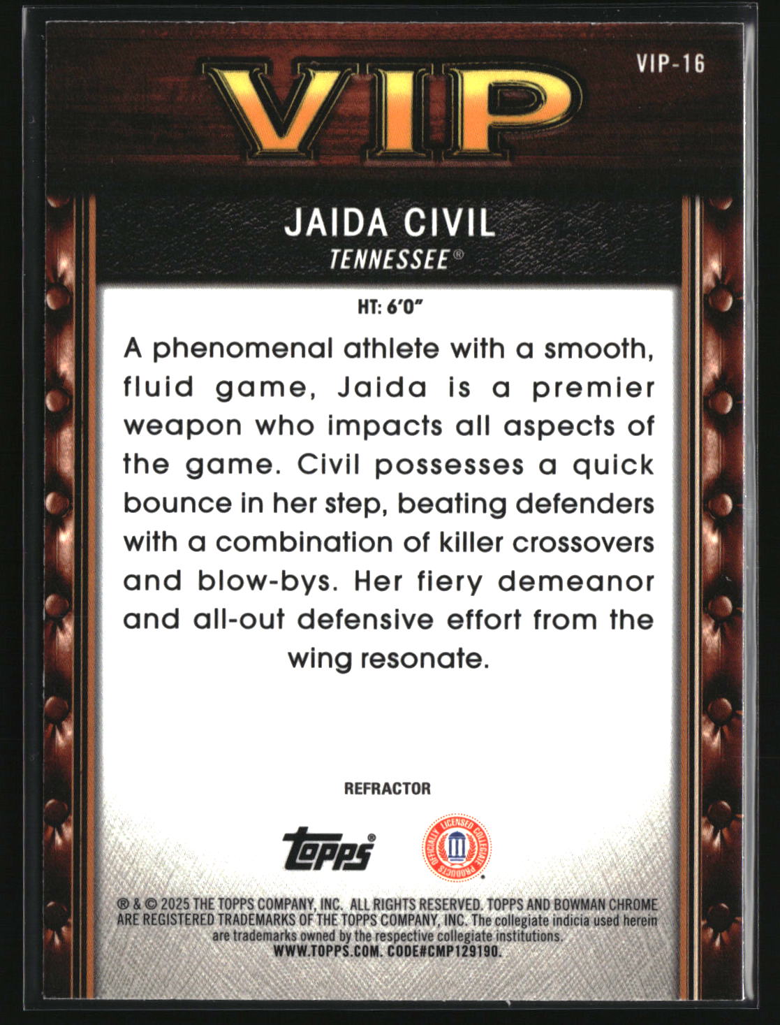 Jaida Civil 2025-26 Bowman Very Important Prospects Refractor #VIP-16