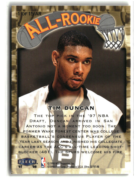 Tim Duncan 1997-98 Ultra All-Rookie #1 AR