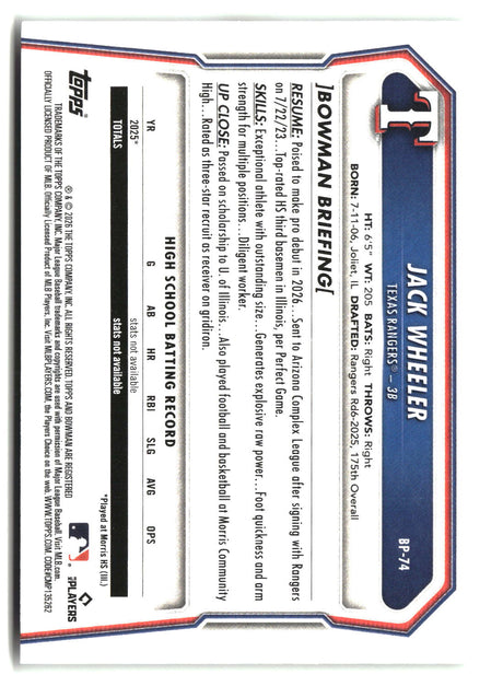 Jack Wheeler 2026 Bowman Prospects #BP-74